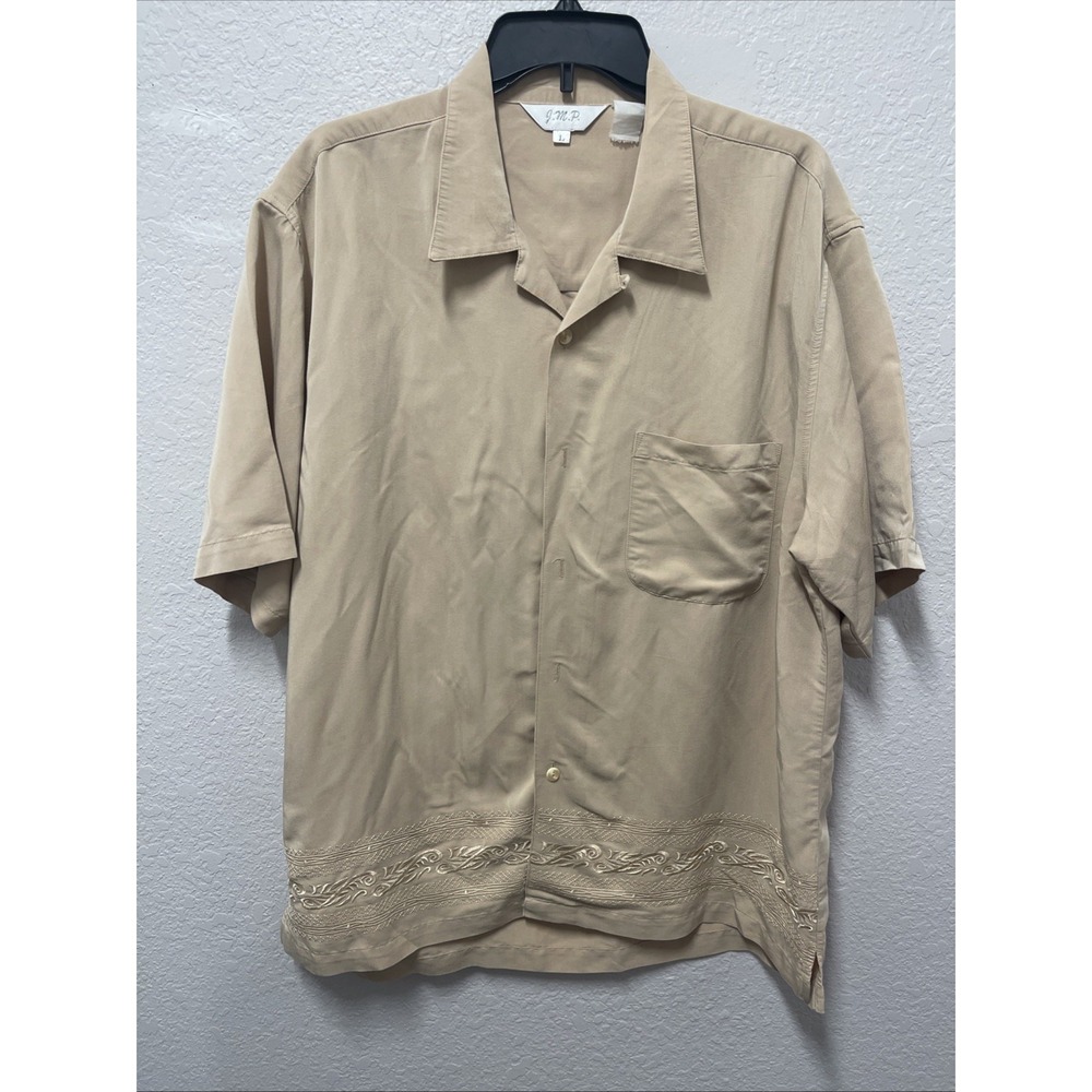 JMP Men's Cabana Shirt Tan With Embossing Size LG